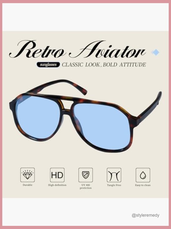 Retro Aviator Oversized Sunglasses UV400 Protection Plastic Frame main image 5